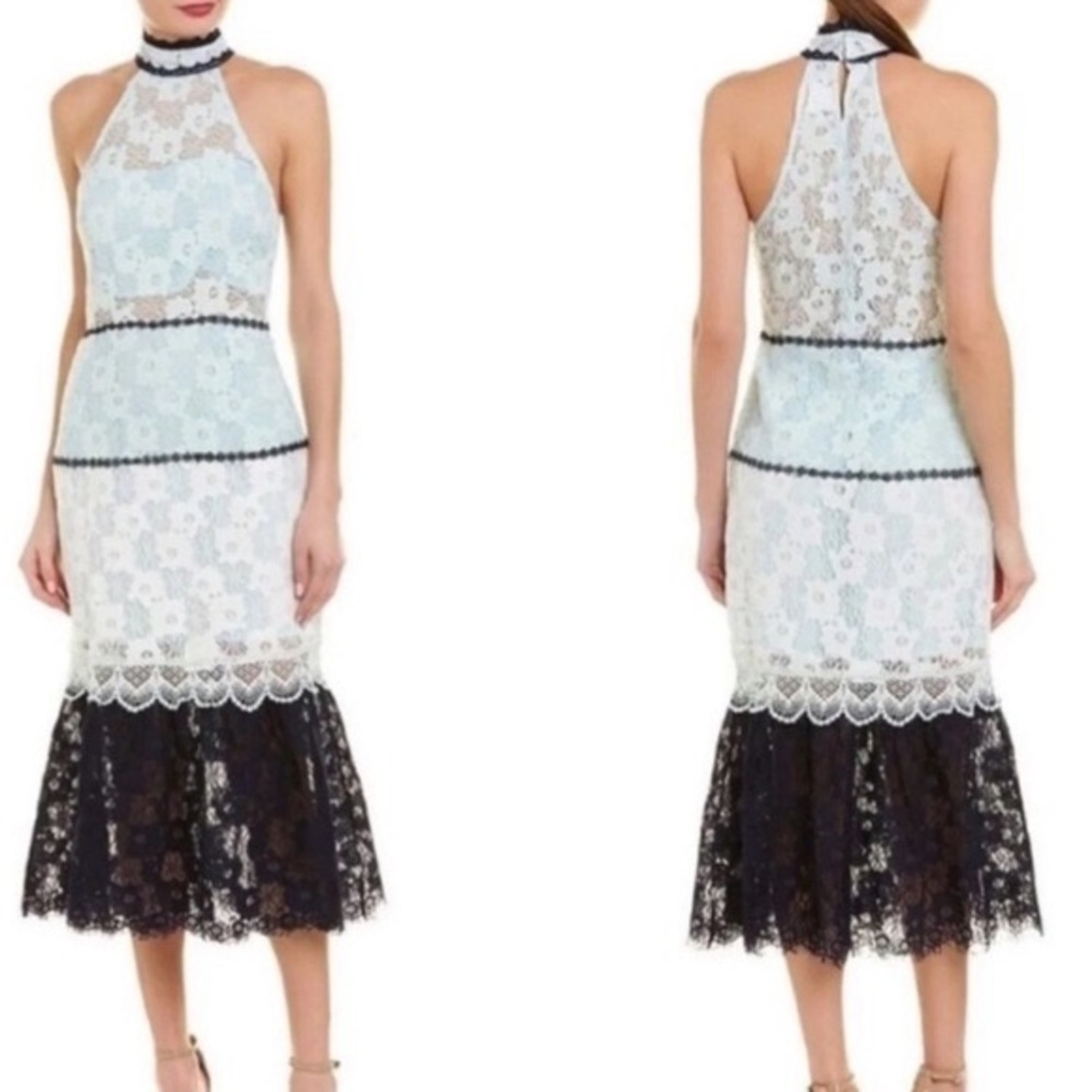 foxiedox Black and White Lace Halter Midi Dress